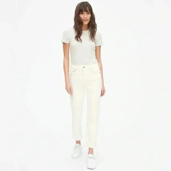 Gap Cheeky Straight Leg Jeans High  Rise Ankle Cropped Denim Off White Size 25 - Picture 2 of 16